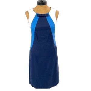 BODEN Blue Color Block Linen sleeveless dress fully lined long back zipper Sz 4 